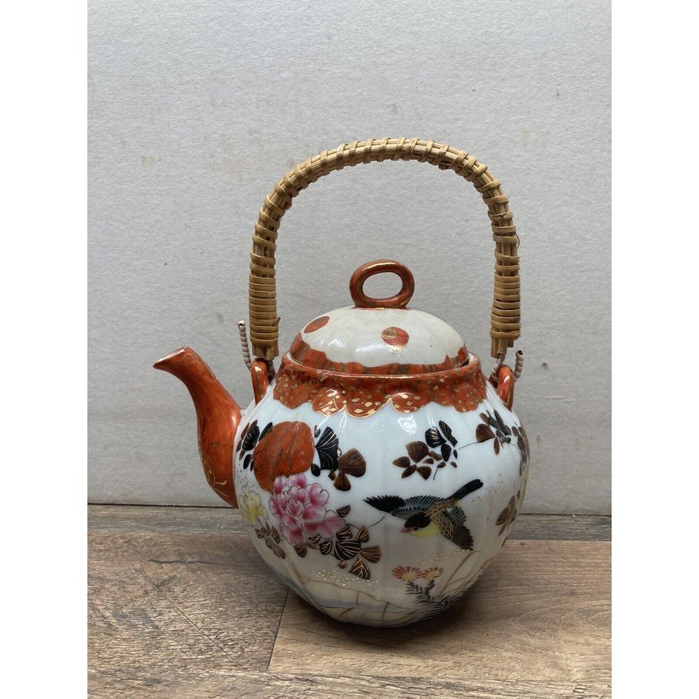 Vintage Japanese style teapot With Wicker Handle